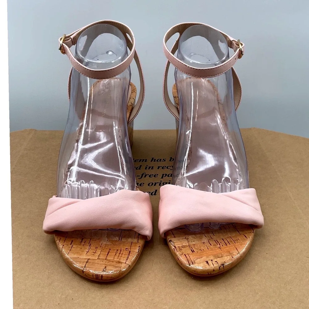 Stuart Weitzman Blush Pink Leather Cork Wedge Sandals Ankle Strap Womens 9.5 B - Picture 6 of 13